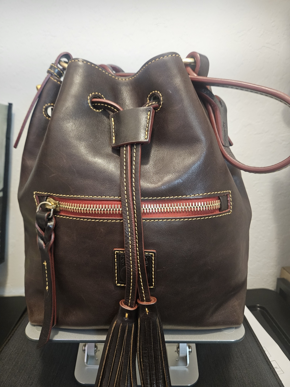 Dooney & Bourke Leather Florentine Drawstring Bucket Bag